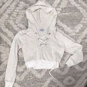 Lace up front crop hoodie